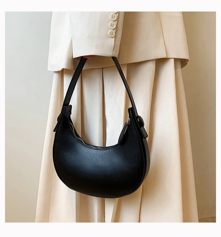 Solid PU Zipper Hobo Bag