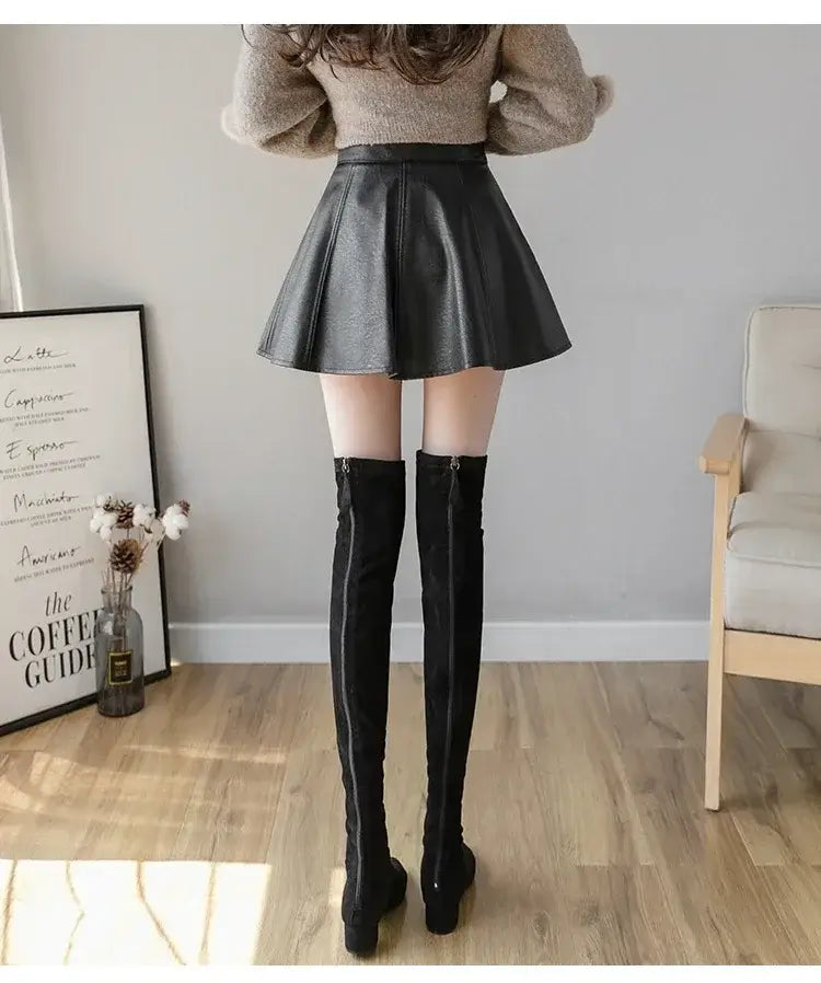 Autumn Women's PU Pleated Mini Skirt