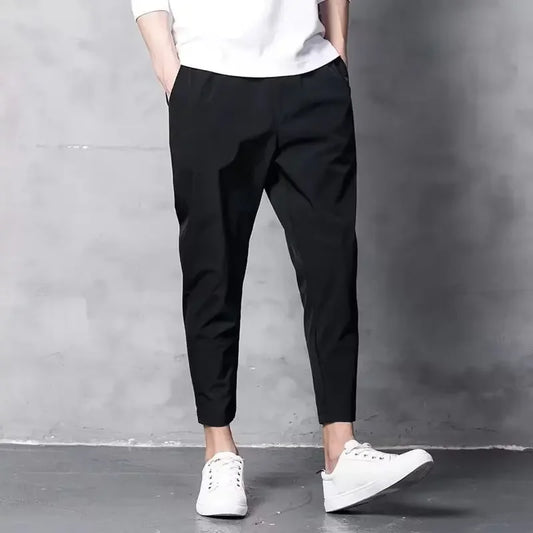 Korean Style Men's Ice Silk Cropped Pants - Casual Fit