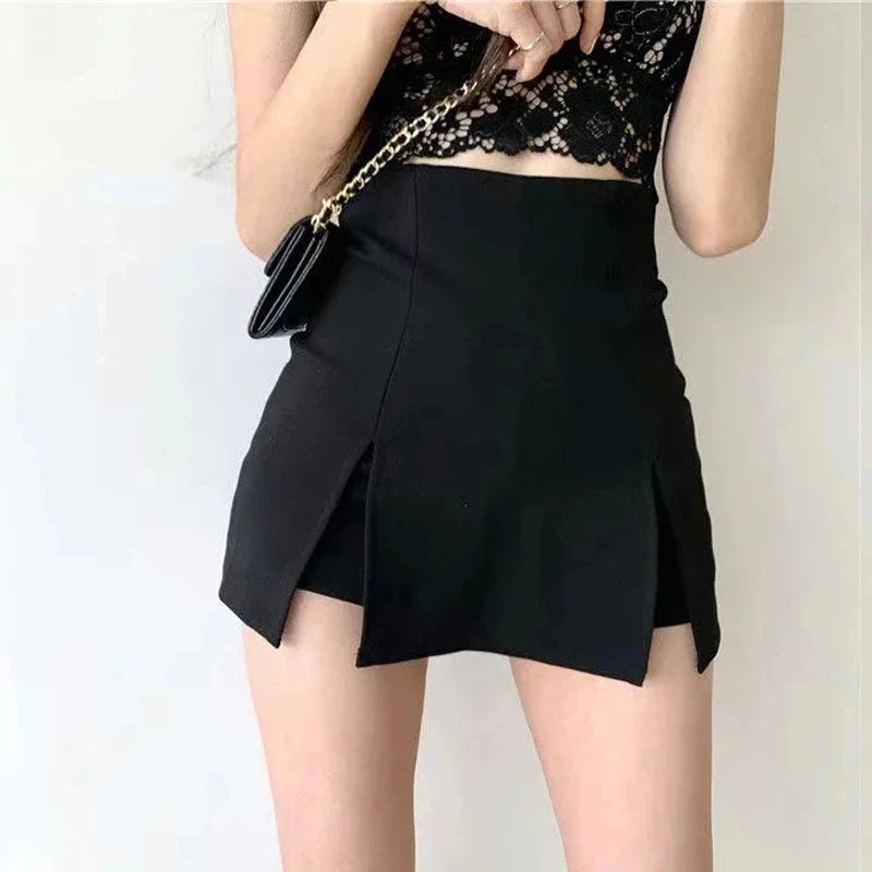 Split Skirt Women's Black A-line Mini Shorts