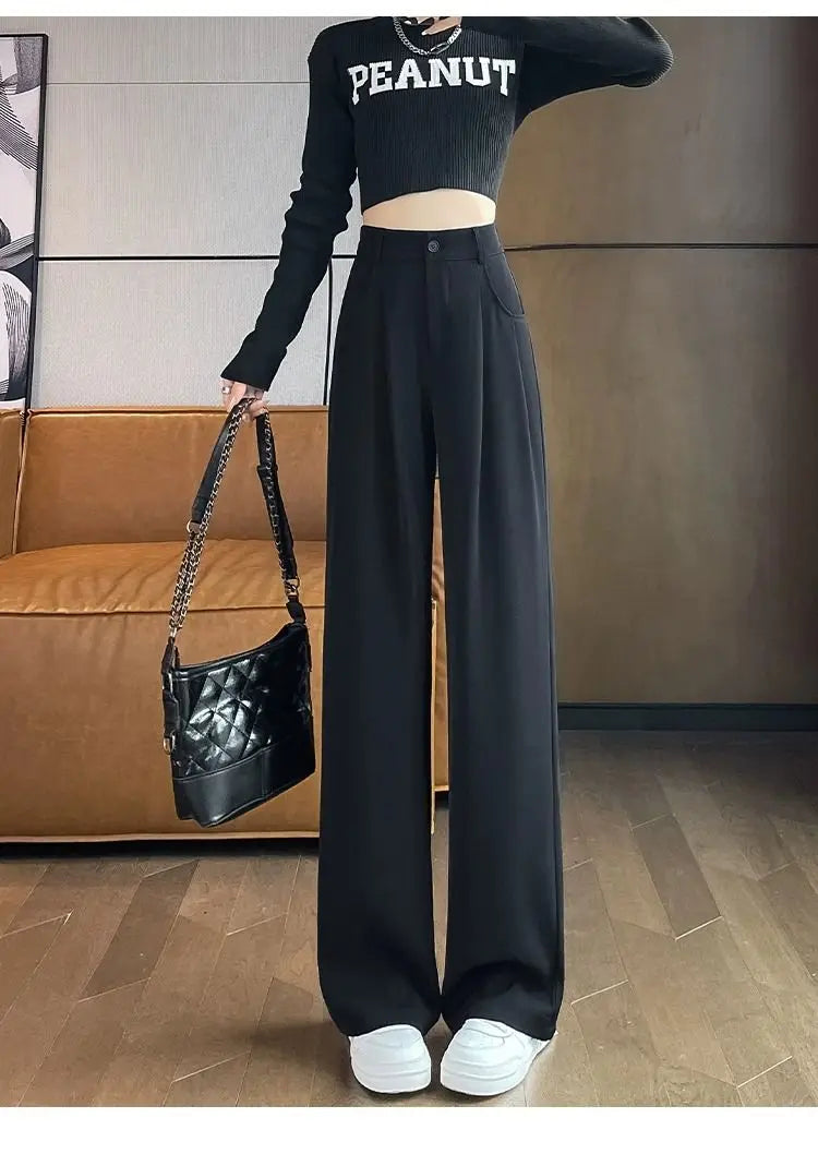 High Waist Wide Leg Pants - Elegant Black