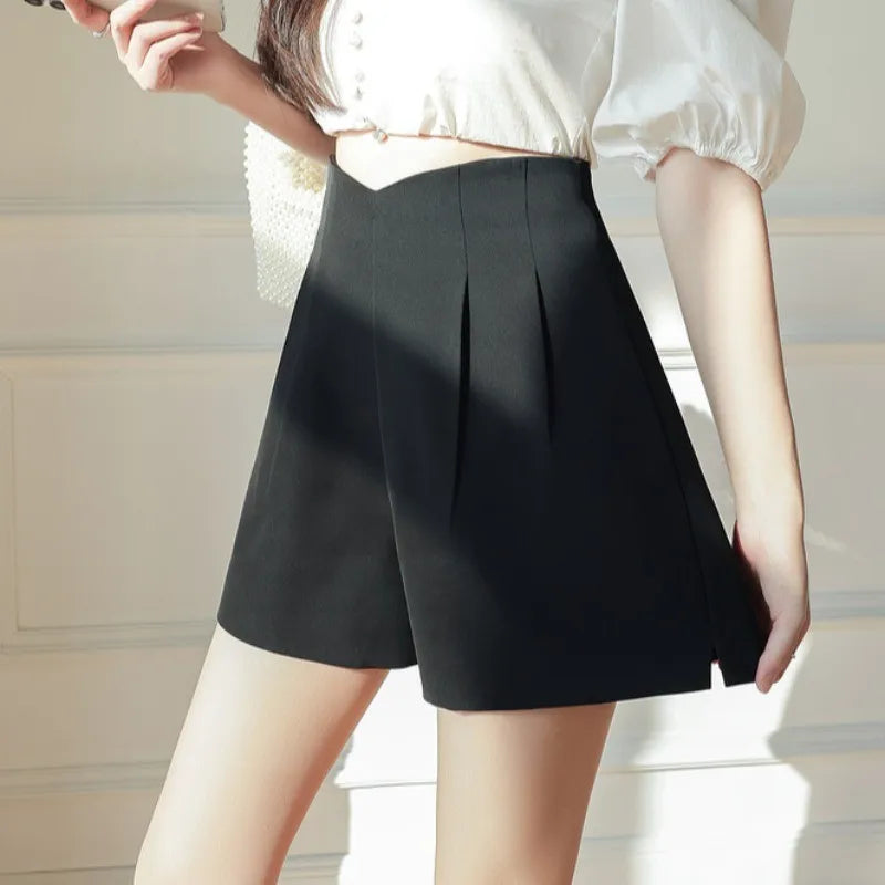 High Waist A-line Suit Shorts for Women