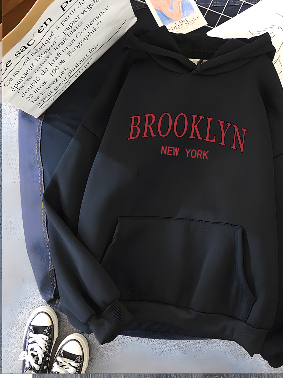 Brooklyn Red Letter Print Women's Oversized Hoodie