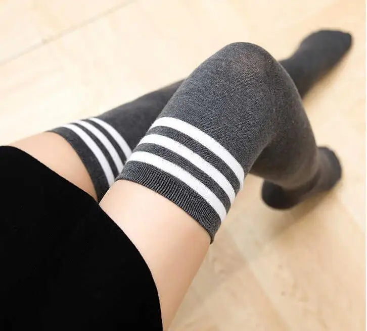 Three-Bar Striped Knee High Socks for Girls