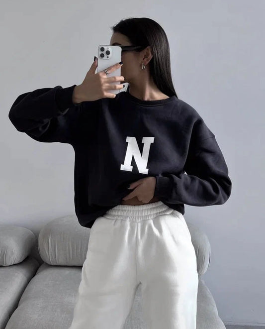 N Letter Print Casual Women's Sweatshirt