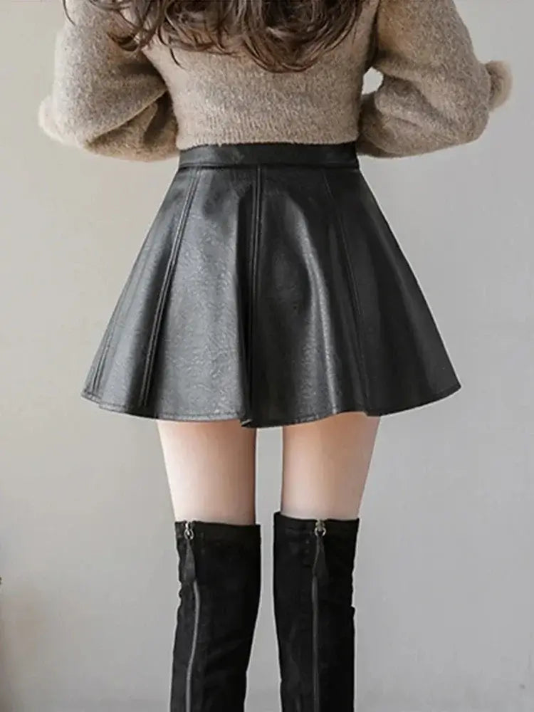 Autumn Women's PU Pleated Mini Skirt