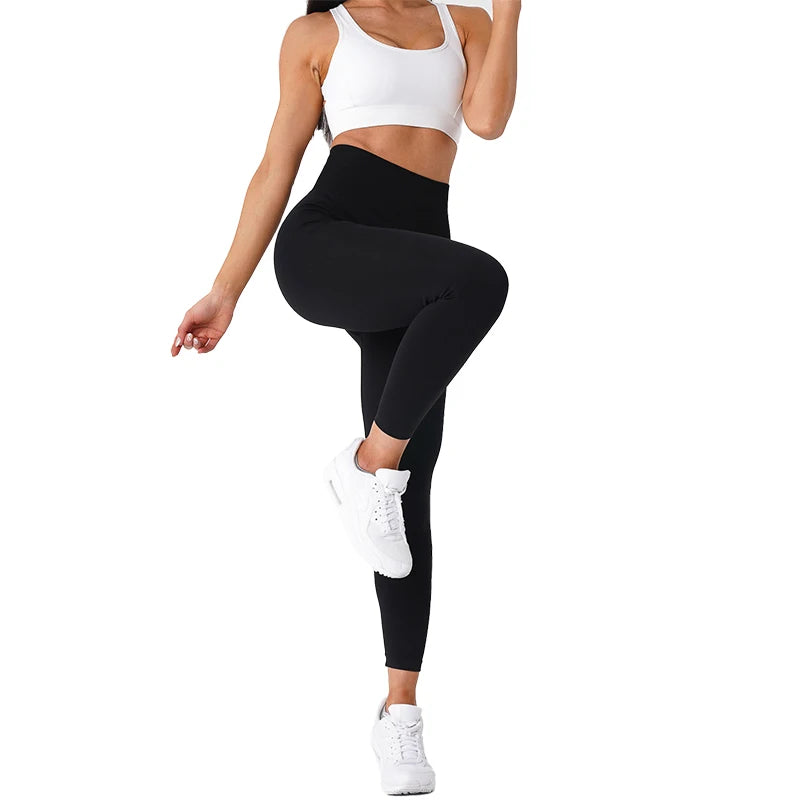 High-waisted seamless leggings, soft spandex, for workouts and yoga