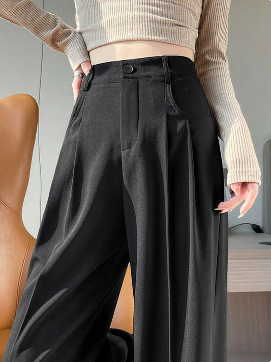 High Waist Wide Leg Pants - Elegant Black