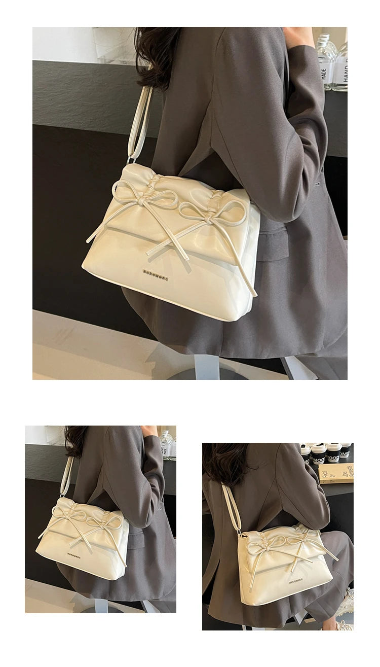 Ruched Bow PU Shoulder Bag