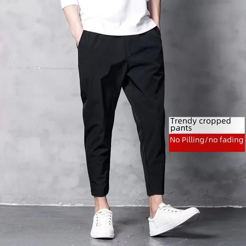 Korean Style Men's Ice Silk Cropped Pants - Casual Fit