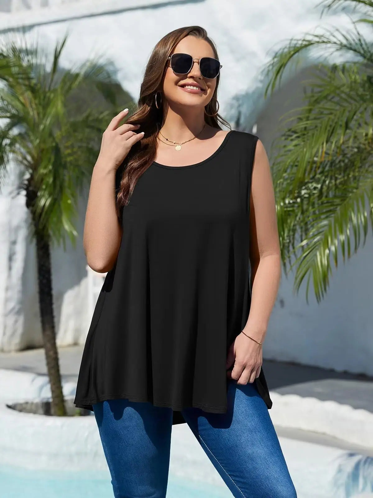 Women's Plus Size Casual Solid Tank Top