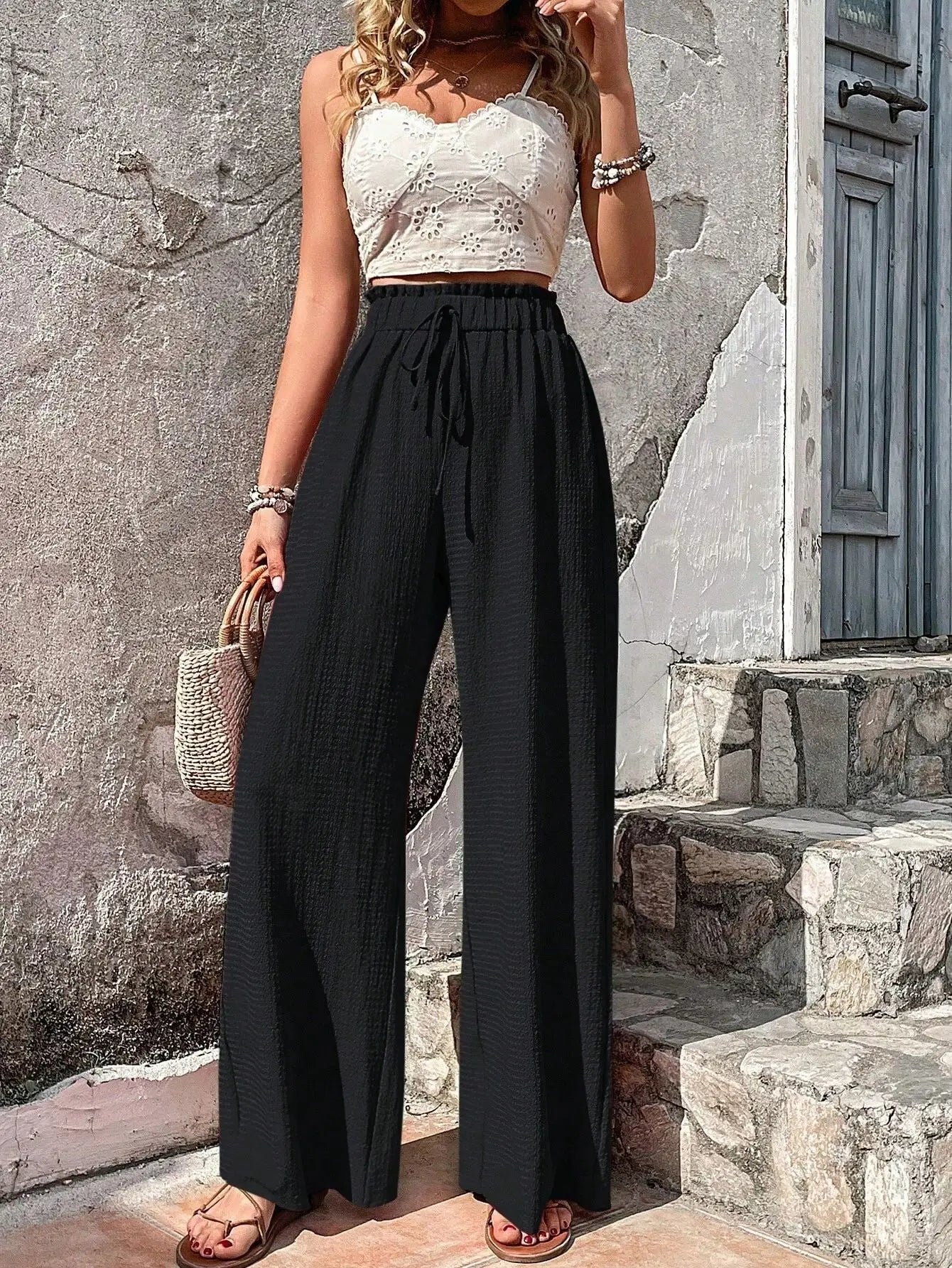 Women's High Waist Ice Silk Wide Leg Pants