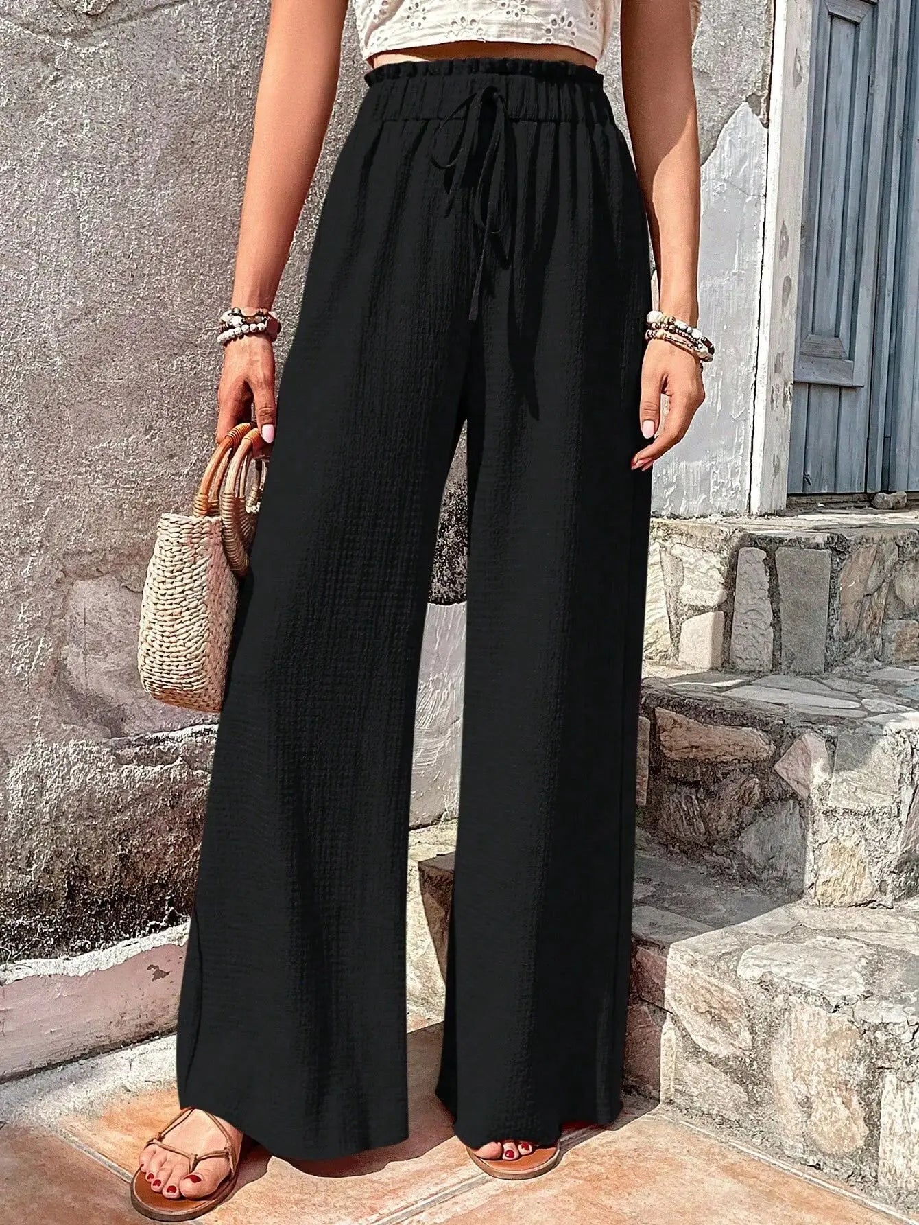 Women's High Waist Ice Silk Wide Leg Pants