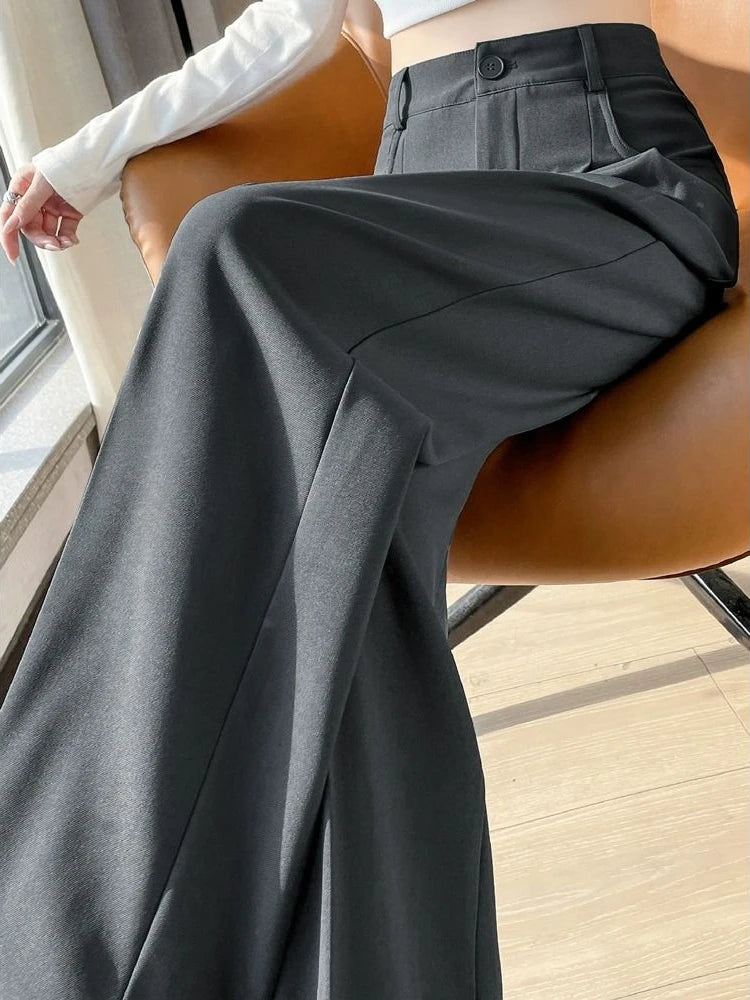 High Waist Wide Leg Pants - Elegant Black