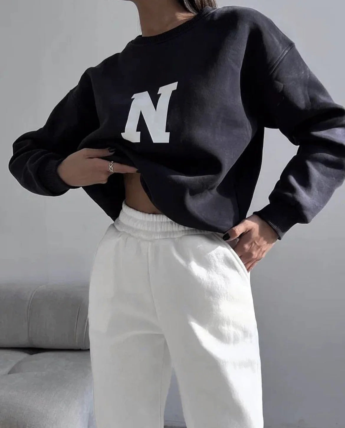 N Letter Print Casual Women's Sweatshirt