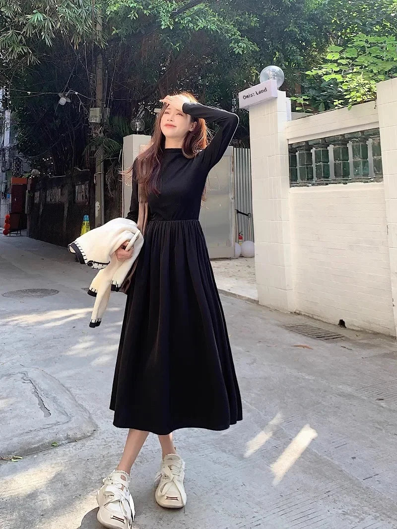 Elegant Waist-fitted Slim Black Dress