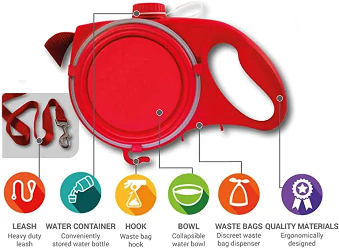 Pet Leash with Water Bottle & Bowl