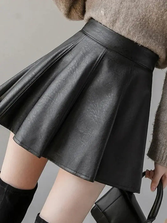 Autumn Women's PU Pleated Mini Skirt