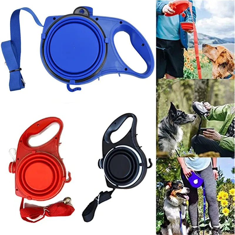 Pet Leash with Water Bottle & Bowl