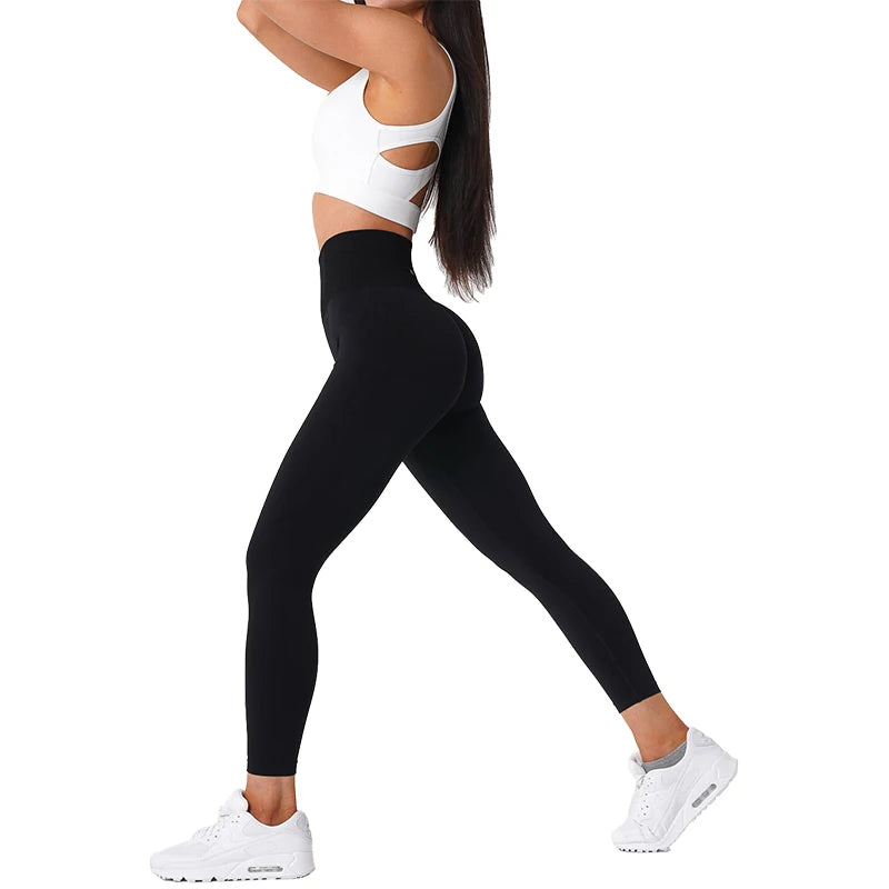 High-waisted seamless leggings, soft spandex, for workouts and yoga