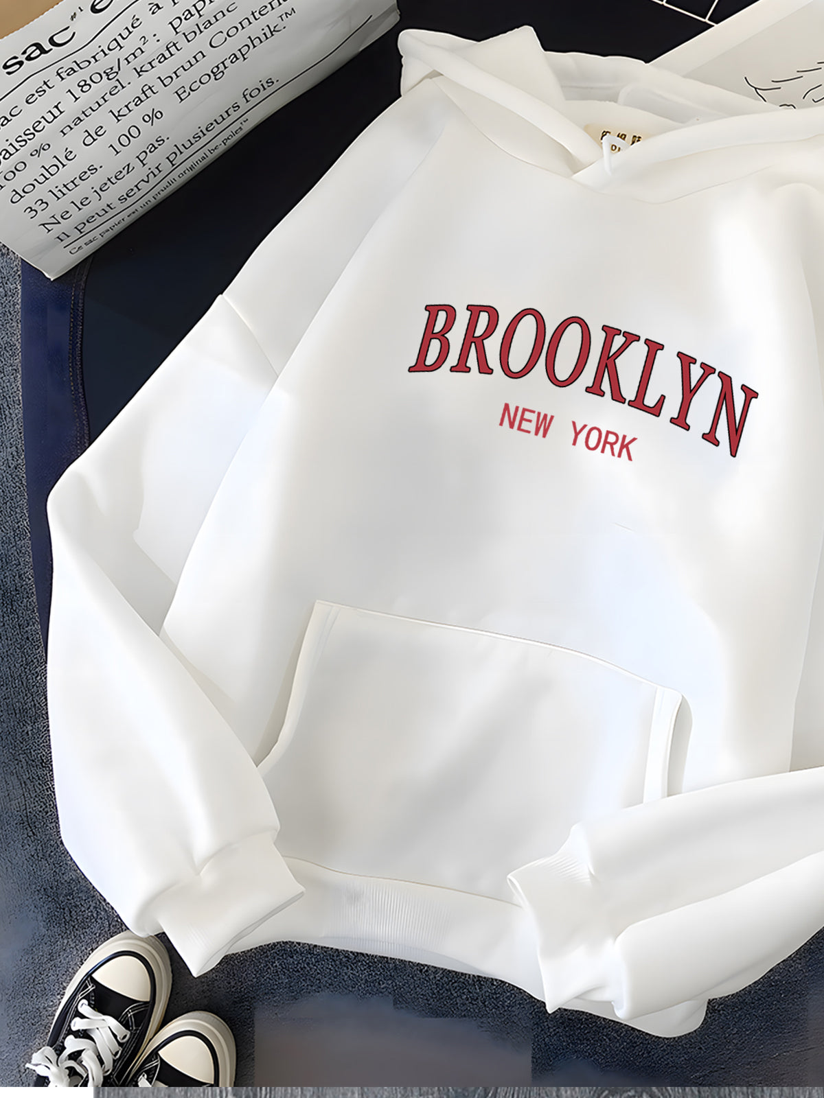 Brooklyn Red Letter Print Women's Oversized Hoodie