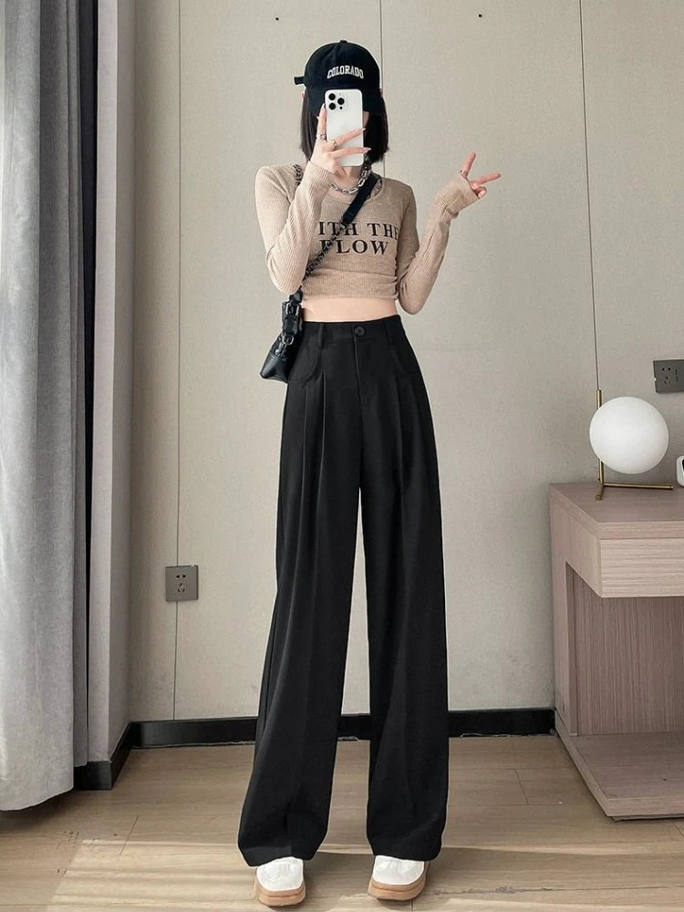 High Waist Wide Leg Pants - Elegant Black