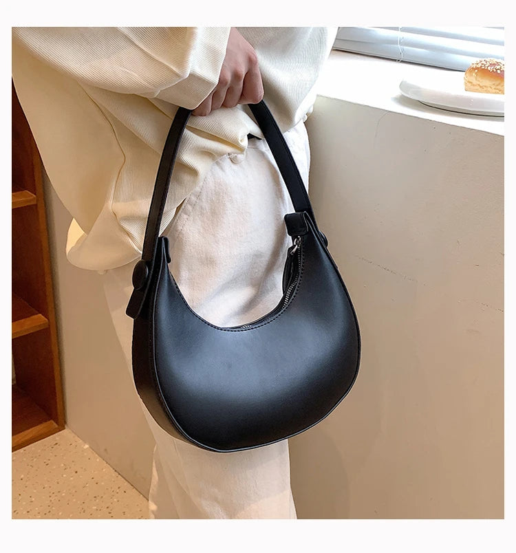 Solid PU Zipper Hobo Bag