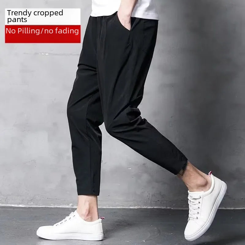 Korean Style Men's Ice Silk Cropped Pants - Casual Fit