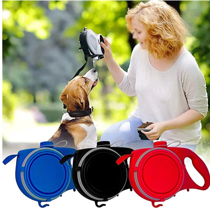 Pet Leash with Water Bottle & Bowl