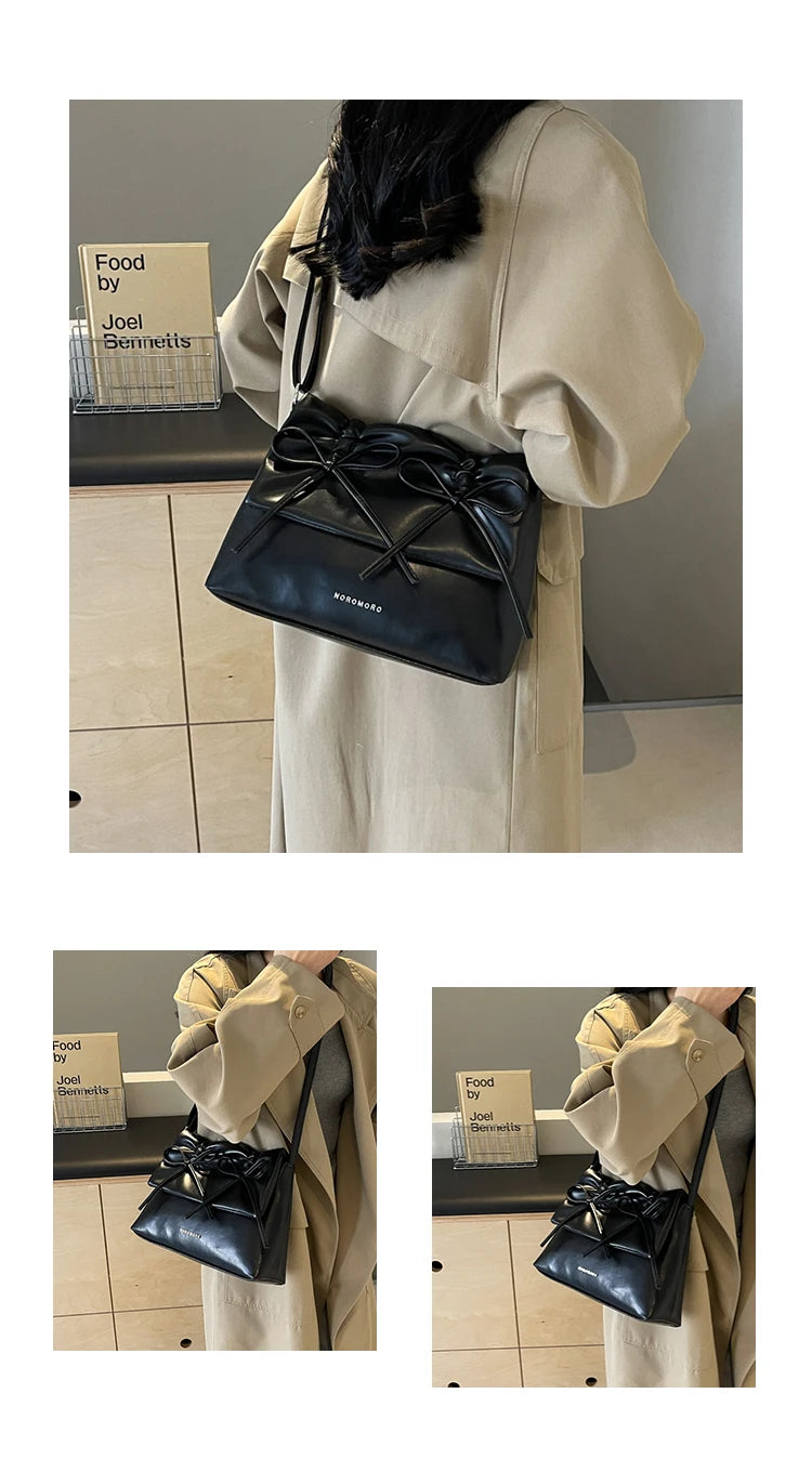 Ruched Bow PU Shoulder Bag