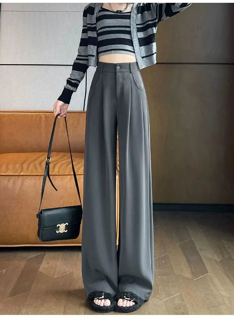 High Waist Wide Leg Pants - Elegant Black