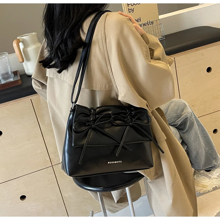 Ruched Bow PU Shoulder Bag