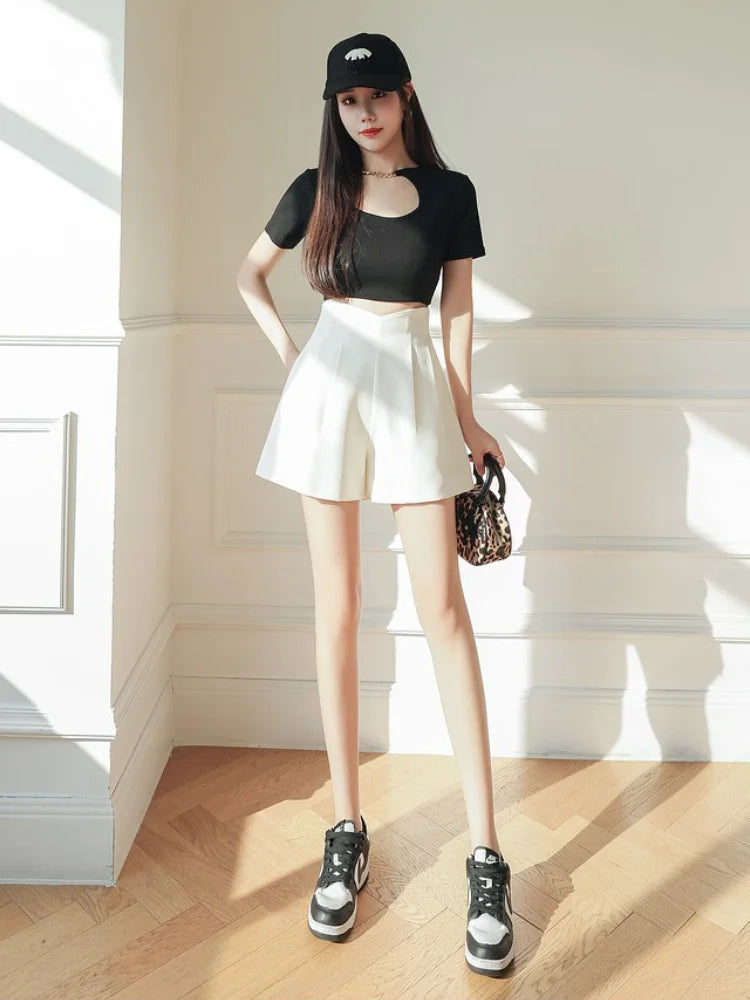 High Waist A-line Suit Shorts for Women