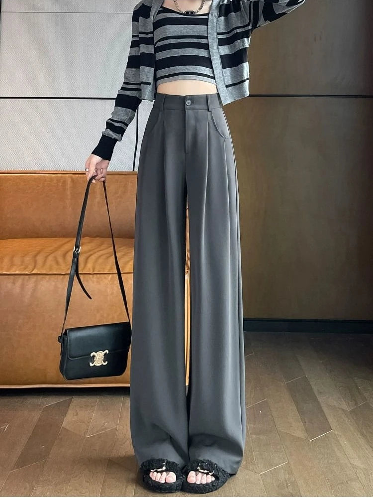 High Waist Wide Leg Pants - Elegant Black