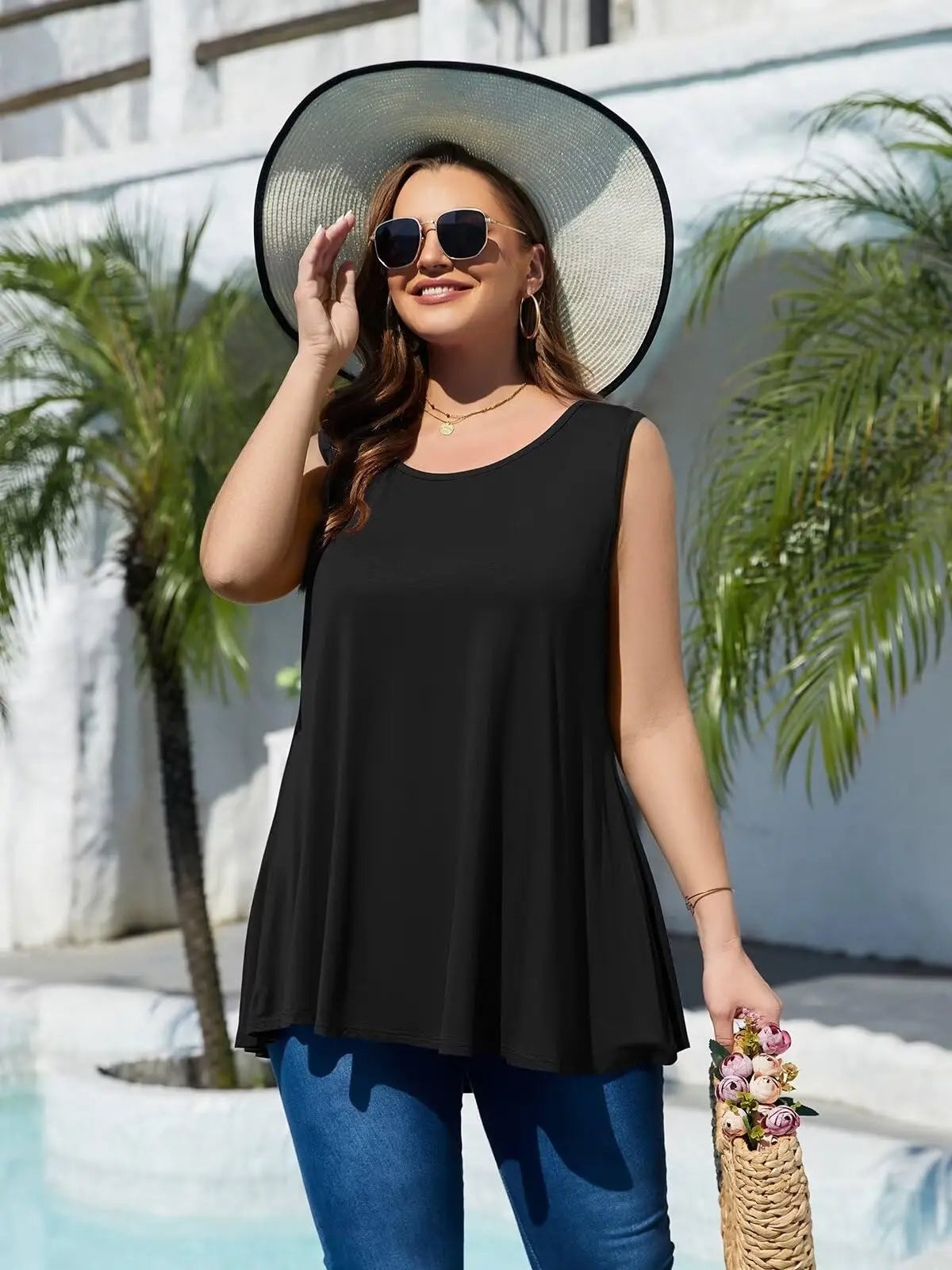 Women's Plus Size Casual Solid Tank Top