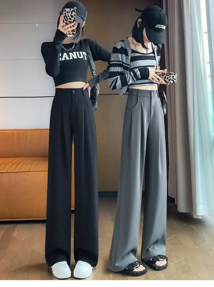 High Waist Wide Leg Pants - Elegant Black