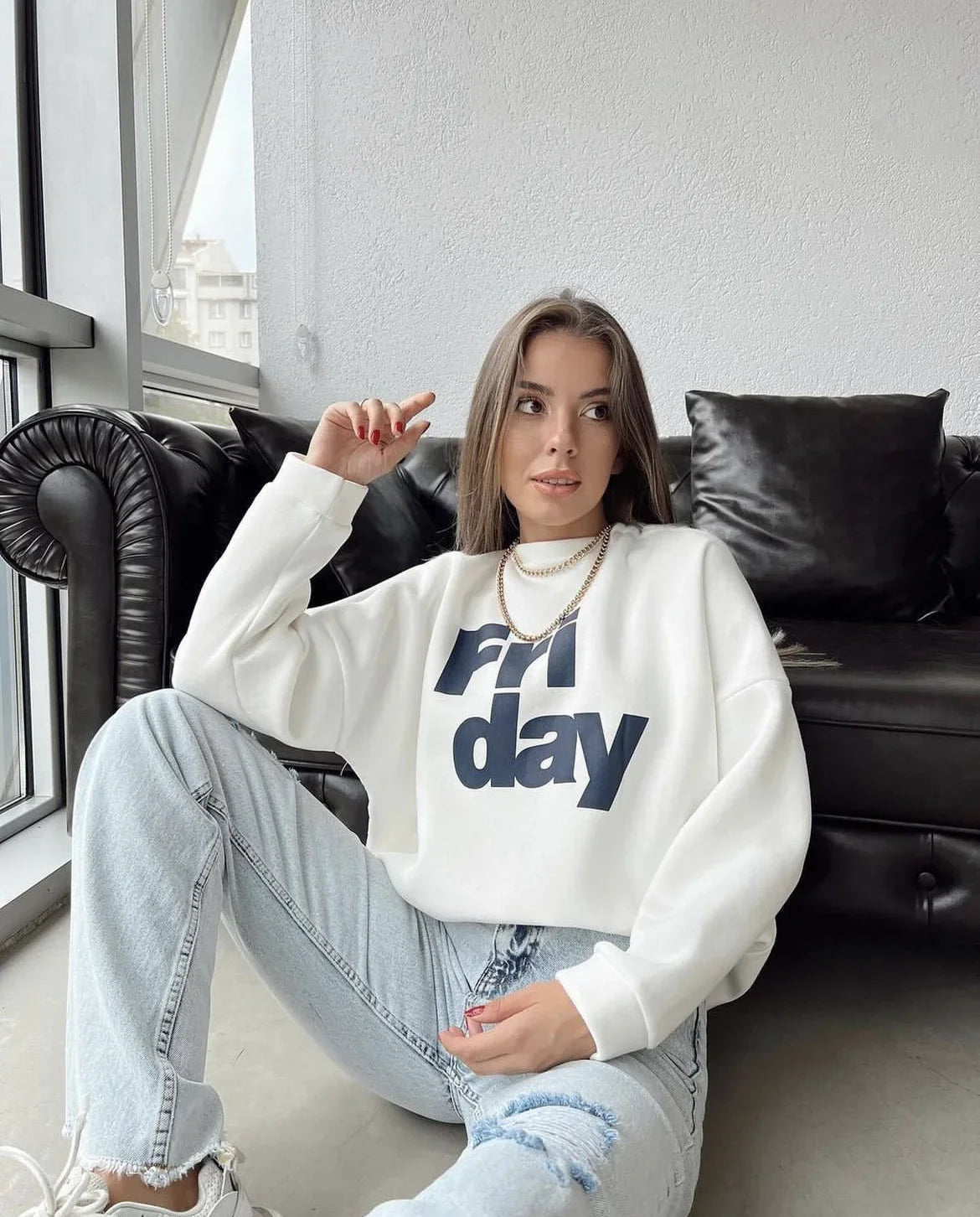 Friday' Letter Print Women's Casual Sweatshirt