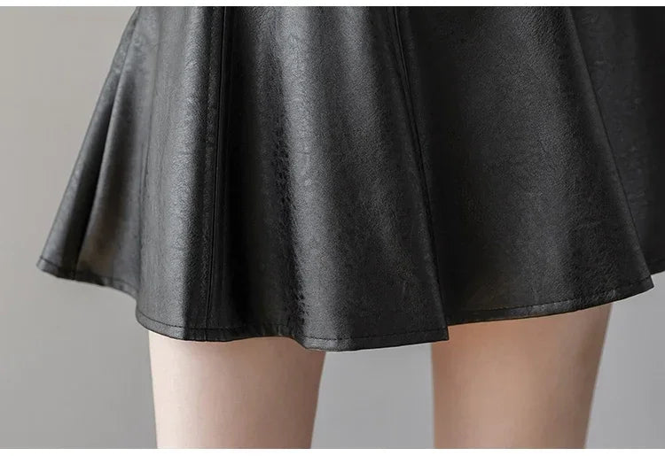 Autumn Women's PU Pleated Mini Skirt