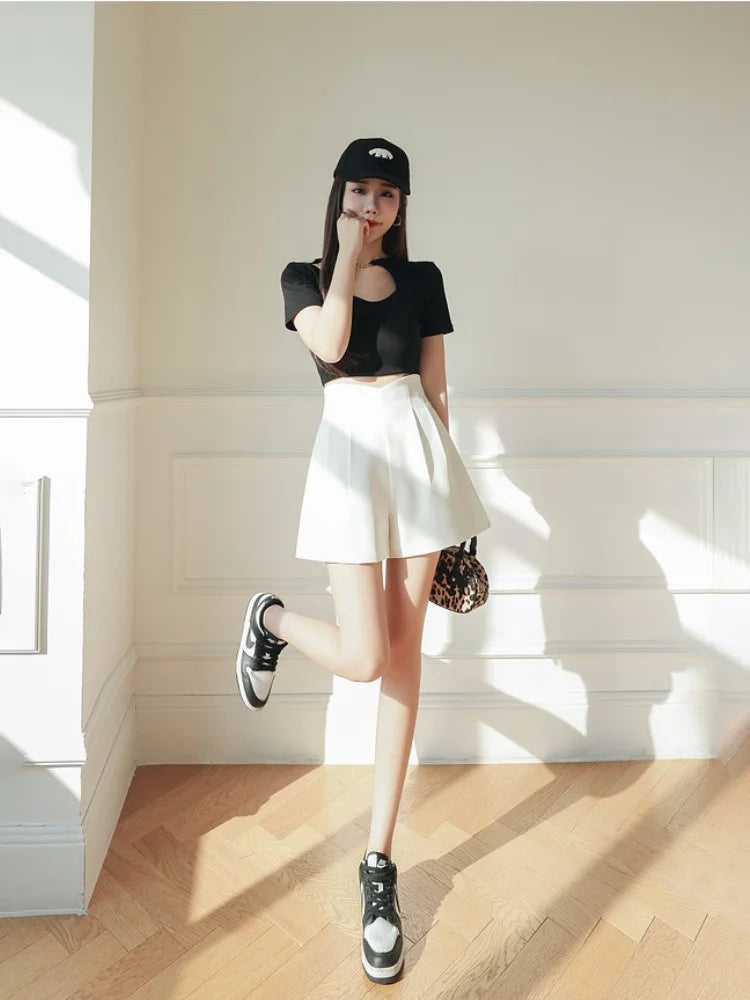 High Waist A-line Suit Shorts for Women