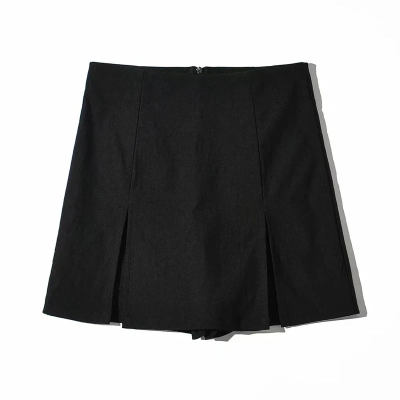 Split Skirt Women's Black A-line Mini Shorts