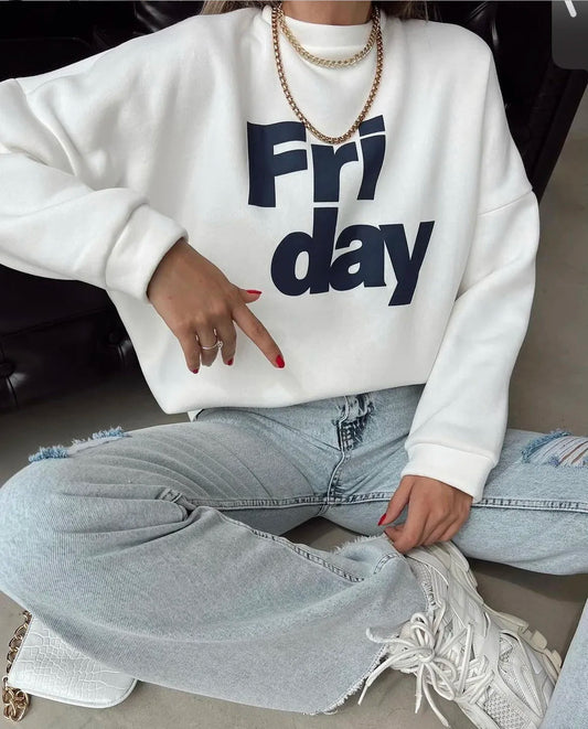 Friday' Letter Print Women's Casual Sweatshirt