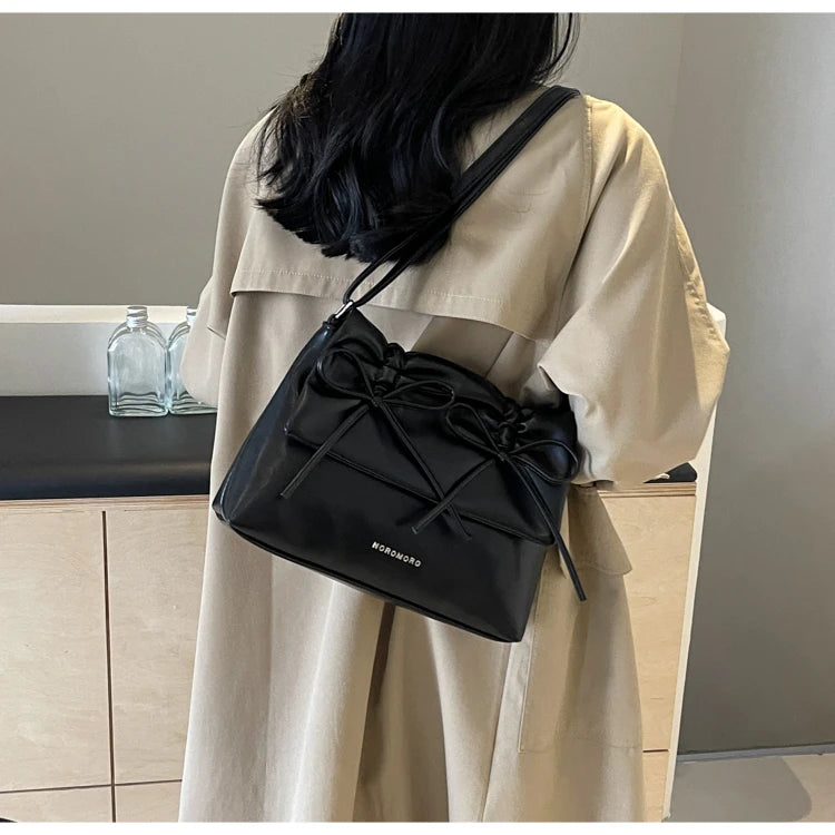 Ruched Bow PU Shoulder Bag