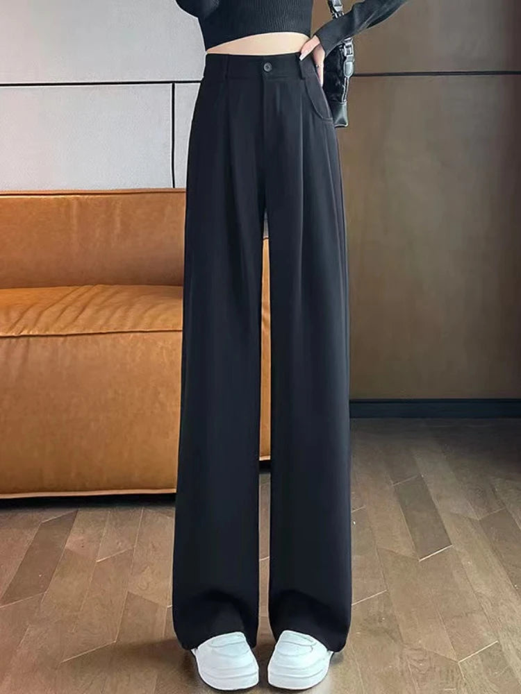 High Waist Wide Leg Pants - Elegant Black